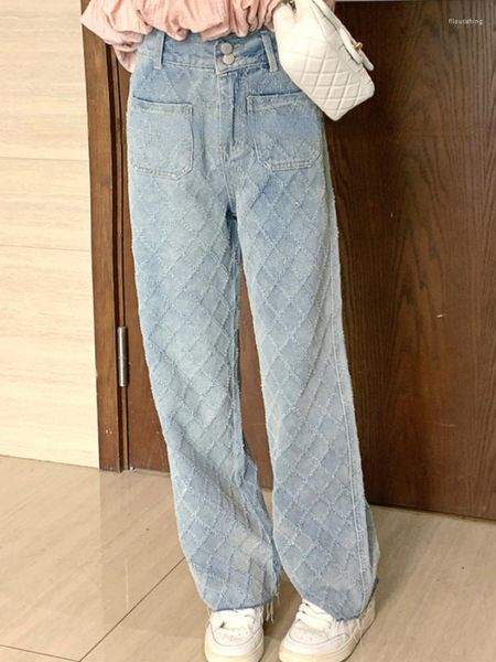 Jeans da donna blu Y2k Moda tasche da donna larghe Pantaloni stile coreano Pantaloni dritti Donna Vita alta Casual Denim 2023