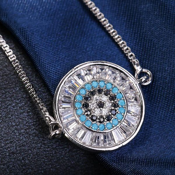 Bracelets de link cadeia Ksra vintage grande pulseira de zircão de cristal redonda para mulheres da moda de personalidade nupcial da moda do baile da moda