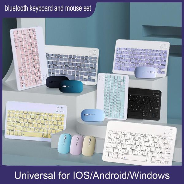 Combos Inglês Teclado Bluetooth e Mouse Combo Recarregável Portátil Teclado Sem Fio Mouse Set para iPad iPhone Android ios xiaomi