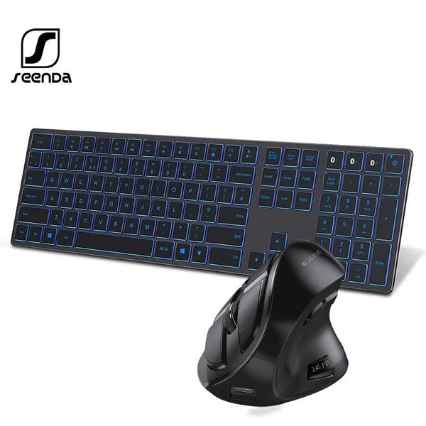 Combos SeenDa Bluetooth Wireless Keyboard Mouse Combo Slim Wiederaufladbare MultiDevice Silent Keyboard Set für Ipad Mac Laptop