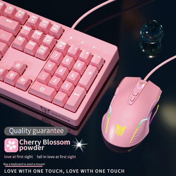 Combos Il set di tastiera e mouse a membrana cablata con retroilluminazione regolabile in 3 colori rosa carino è adatto per PC/laptop, regali per ragazze