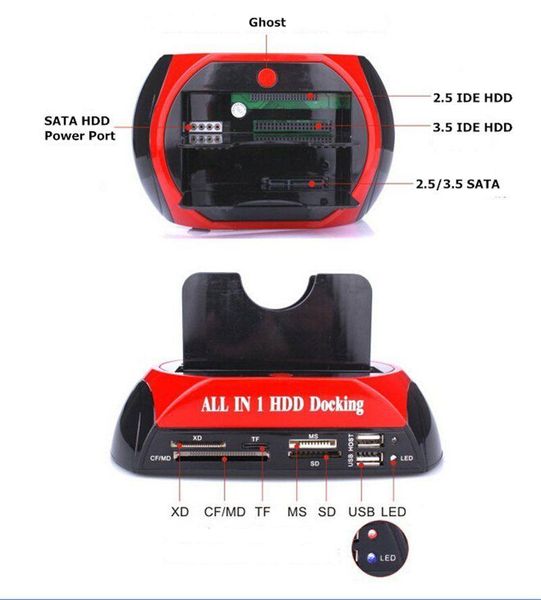 Stationen All-in-1 2,5 Zoll 3,5 Zoll IDE SATA HDD Festplatte Klonhalter Dock Dockingstation mit Multi-Kartenleser