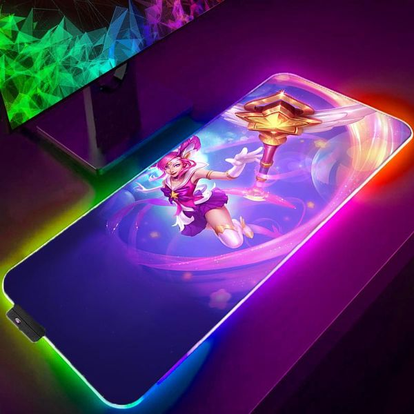 Tappetini Tappetino per mouse LED RGB Lux League Of Legends Tappetino per scrivania per PC Tappetino per mouse Kawaii Xxl Grande LOL Tappeto Accessori da gioco Computer Gamer Anime