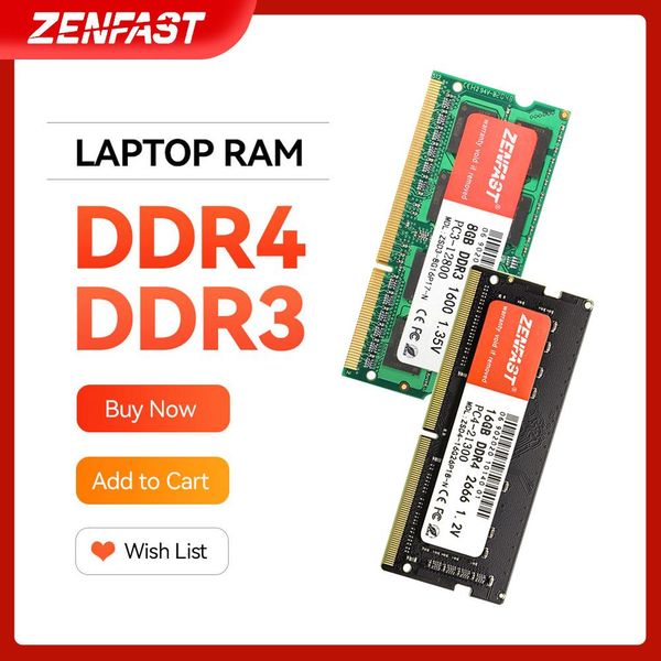 Rams ZenfastMemoria RAM DDR3 DDR4 8GB 4GB 16GB Notebook 1333 1600 2133 2400MHz 2666MHz Notebook SODIMM NOTEGNO ALTA PRESTAZIONE Memoria per laptop