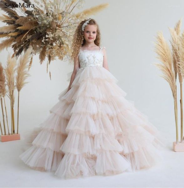 Kız Elbise Lüks Çiçek Sapakları Kayışlar Boyun Gençler Düğün Partisi Elbise Kızlar Pageant Elbise İlk Cemaat