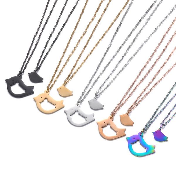 Collane con ciondolo Acciaio inossidabile lucidato a specchio Collana con set di uccelli due in uno Gioielli per la figlia della madre Moda Donna Uno