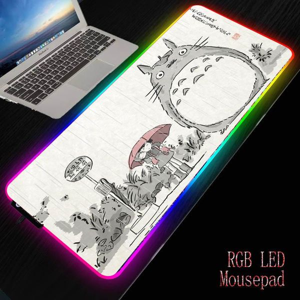 Repousa anime totoro mousepad games mouse pad rgb led gamer tat de computador de computador padmouse teclado kawaii mouse mat locrkand manga mat xxl