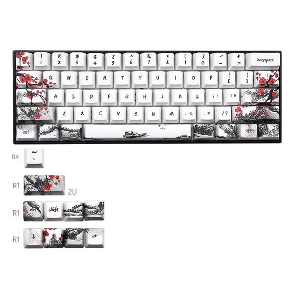 Acessórios 71 teclas wangjiang flor de ameixa keycap tintura sublimação perfil oem teclado mecânico keycap para gh60 xd64 dz60 gk61 gk64