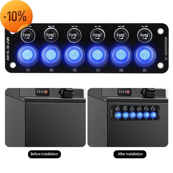 Novo painel de interruptor de gangue 3/6 de gangues 12-24V interruptor de interruptor On-off Painel à prova d'água com fusível 10A para carro marítimo de carro