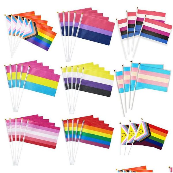 Banner Bandiere Lgbt Handheld Flag 14X21Cm Gay Lesbiche Omosessuale Bisessuale Orgoglio Personalizzato Goccia Arcobaleno Consegna Casa Giardino Festivo P Dhwjg