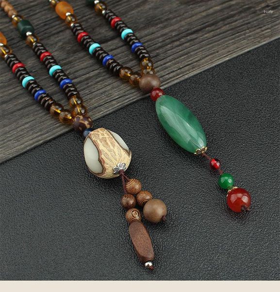 Anhänger Halsketten Retro Lange Holzpullover Kette Bodhi Perlenkette Herren- und Damenaccessoires