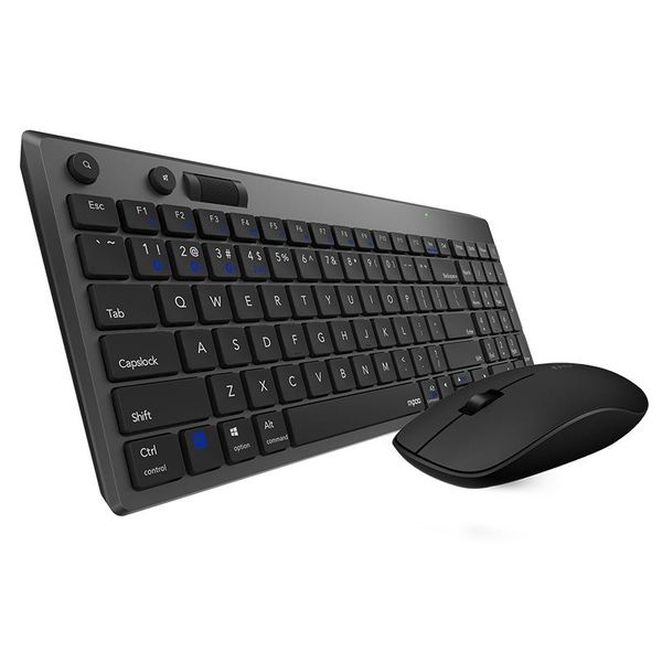 Combos Rapoo 8050GT Multimode Silent Wireless Keyboard Combo Combo BluetoothCompatib и 2,4 г переключателя между 3 устройствами подключения