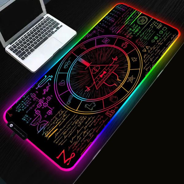 Almofadas RGB Mouse Pad XXL Gravidade Queda Bill Cipher Silicone Mouse Pad Descanso Estendido Luminoso Mousemat Mesa Gaming XXL Mousepad