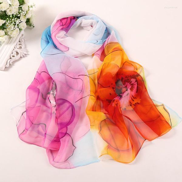 Schals Tie-Dye Madam Schal Sonnencreme Schal Individualität Lotusblume Design Georgette Dünne Frauen Farbverlauf Garn Druck