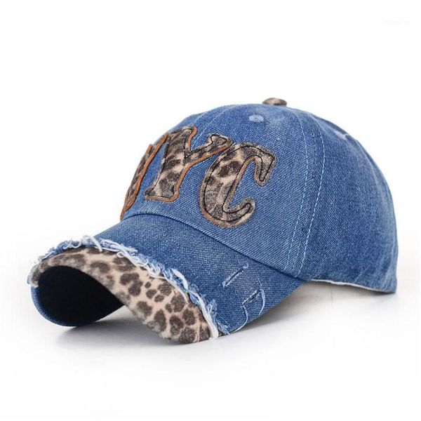 Ball Caps Moda Palavras de Leopard Padrão Projeto Design Blue Denim Chapé