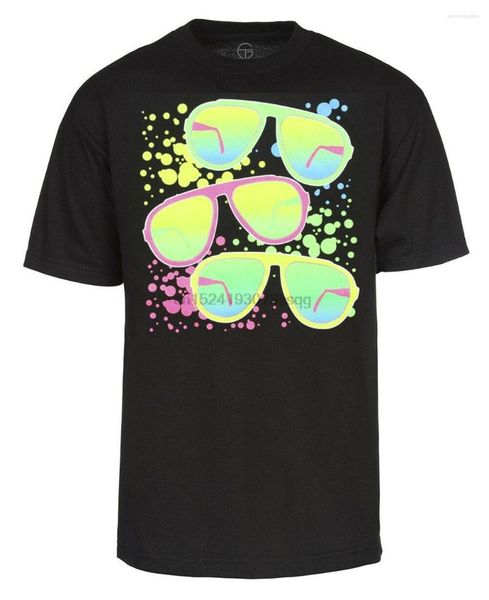 T-shirt da uomo T-shirt in cotone da uomo Summer Shades Neon anni '80 - nera