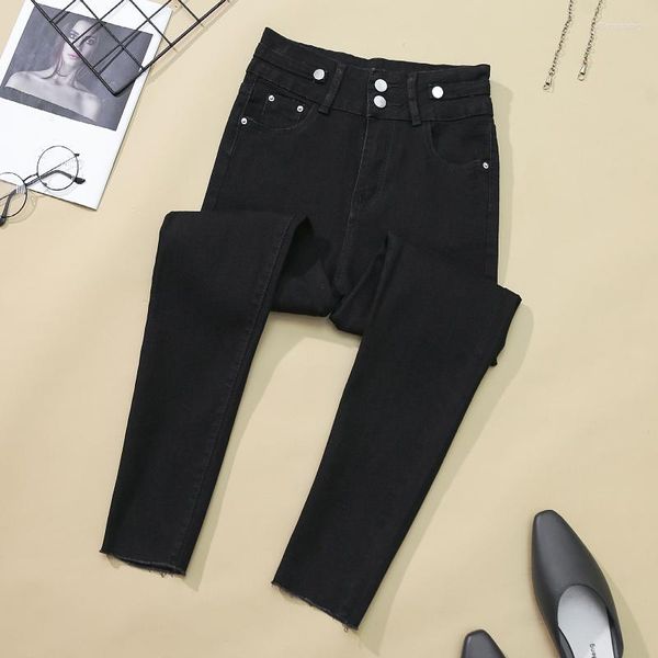 Jeans femininos Mulheres 2023 Primavera Autummn Moda Moda Sólida calça jeans feminina Cintura alta calça skinny Tamanho das mulheres casual x55