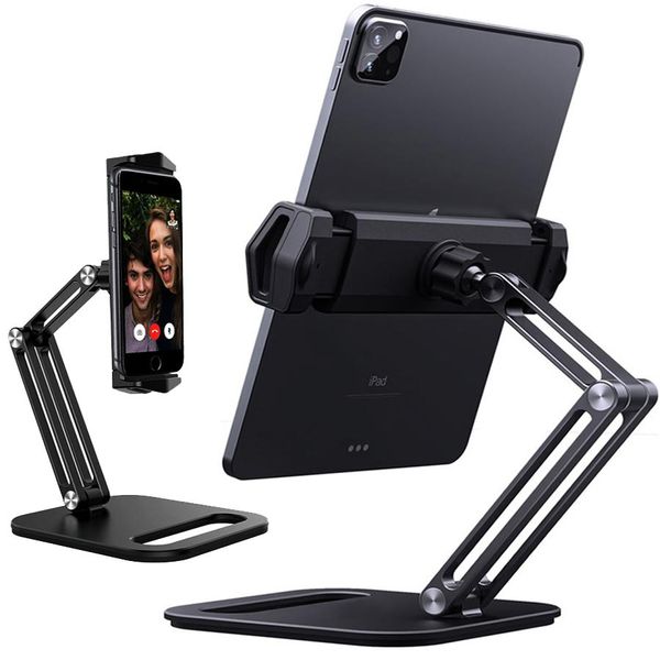 Standlar Uzun kol alüminyum alaşım tablet stand ayarlanabilir katlanır iPad Stand ergonomik 360 ° döndürülebilir tablet ve telefon kelepçesi montaj tutucu