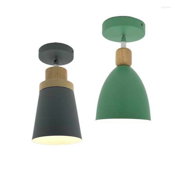 Plafoniere Colore moderno Led Light Paralume in metallo in legno massello nordico Lampada E27 per la casa Decro Ristorante Bar El Appartamento