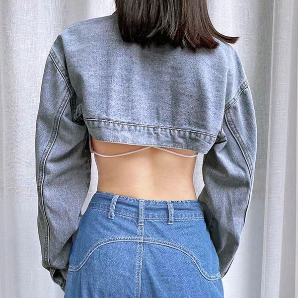 Giacche da donna Donna Inverno E Girl Top Iamty Solid Cropped Denim Donna Autunno Giacca Vintage Sexy Kpop Streetwear Jeans Piumino