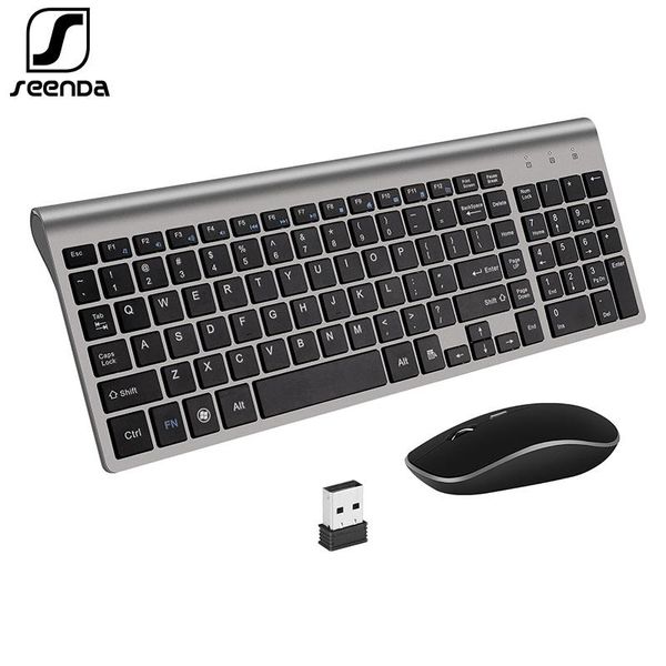 Combos SeenDa Russisches Spanien Kabelloses Tastatur- und Maus-Kombination, 2,4 G, volle Größe, geräuschloses Tasten-Tastatur-Maus-Set für Laptop-PC-Computer