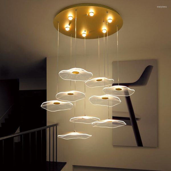 Lâmpadas pendentes Modern Led Led Linger Golden Designer Sala de estar Staircase Lighting Home Minimalism Lotus Leaf