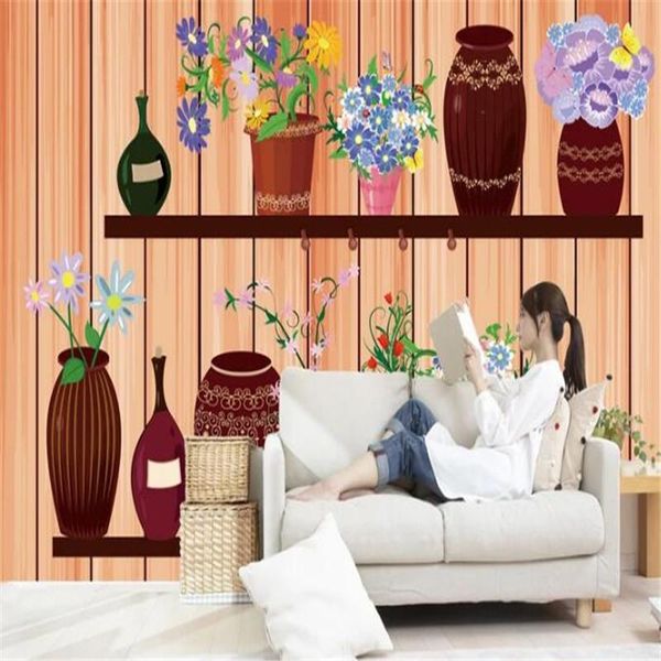 Papéis de parede personalizados de madeira grande listrada para a sala de estar Flores da parede POPARES DOVIMENTOS DE CASA DISTRIMENTOS MULS MURALS PINTURA DE NATURA PINTURA