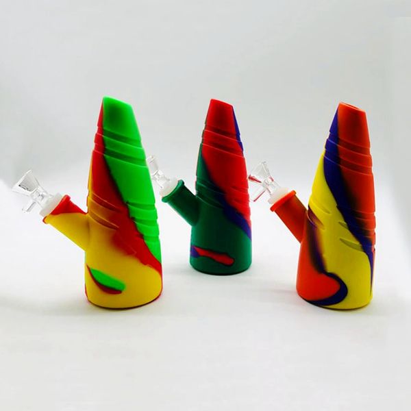 Ultimi fumatori colorati in silicone Narghilè Bong Tubi Kit Bamboo Shoot Style Bubbler Herb Tabacco Filtro in vetro Imbuto Ciotola Cucchiaio Waterpipe Bocchino DHL