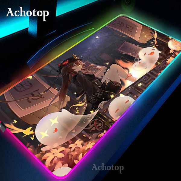 Pad HU TAO Genshin Impact 80x30 cm Computer Gaming Mouse Pad RGB PC Laptop Gamer Mousepad Anime Antiscivolo Grande LED Tappeto Zerbino retroilluminato