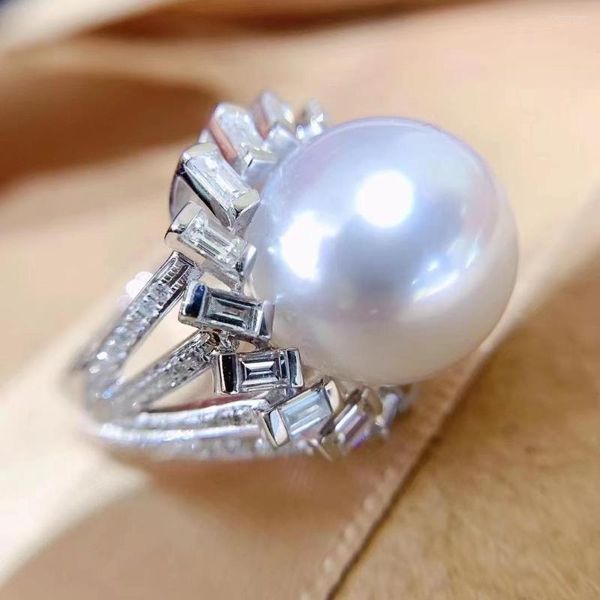 Cluster Rings MJ Fine Pearl Ring Jewelry 925 Sterling Silver Natural Fresh Water 11-12mm White Peals Per le donne Perle