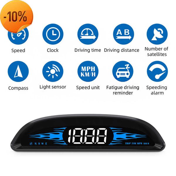 Nuova Smart Car HUD Head Up Display Tachimetro GPS Indicatore digitale Bussola Velocità Orologi Distanza di guida Visualizzazione Allarme velocità