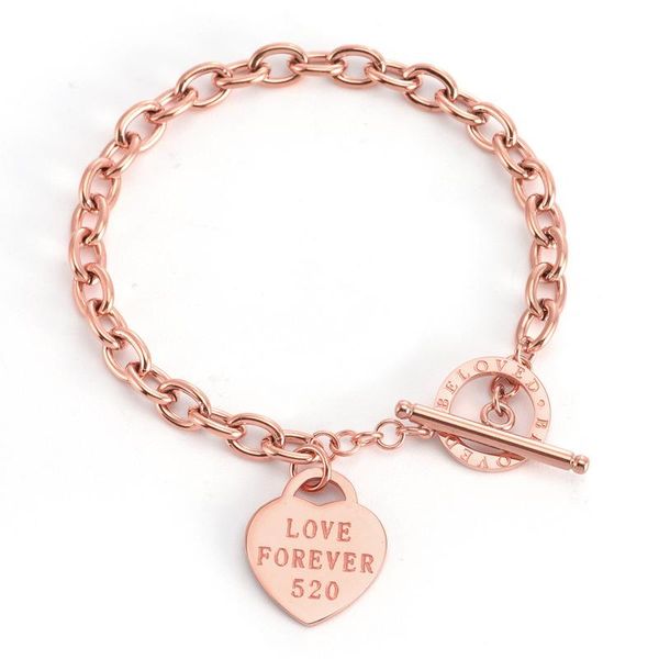 Bracelets de charme titânio feminino de aço rosa dourado amor