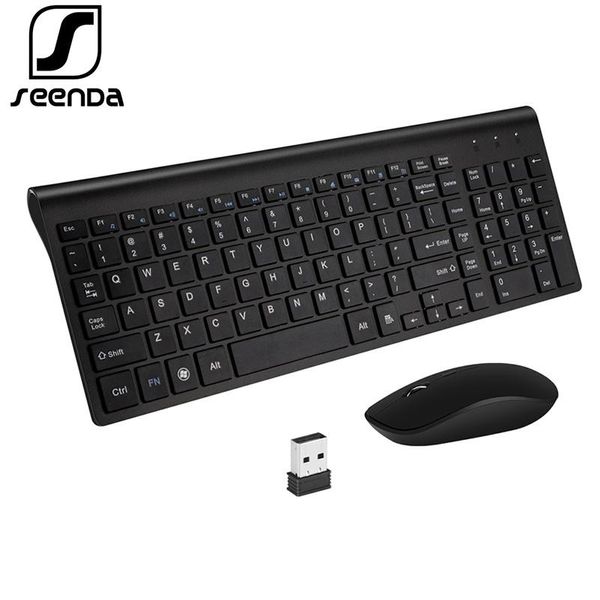 Combos Seenda 2.4G Teclado e Mouse Sem Fio Combo Compacto Silencioso Conjunto de Teclado e Mouse Sem Fio de Tamanho Completo para Windows Computador PC