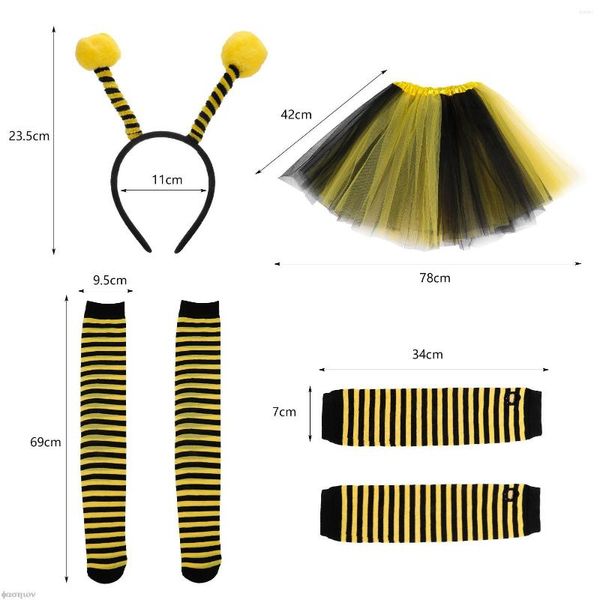 Parti Malzemeleri Arı Kostüm Kiti Bopper Anten Kafa Bandı Tutu eti Striped Diz Uyluk Yüksek Çorap Uzun Eldiven Cosplay