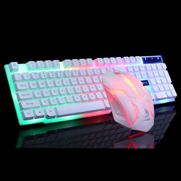 Combos USB-Kabel-Gaming-Tastatur-Maus-Set, PC, Regenbogenfarben, bunt, LED-beleuchtet, Hintergrundbeleuchtung, Gamer-Gaming-Maus und Tastatur-Set, Heimbüro