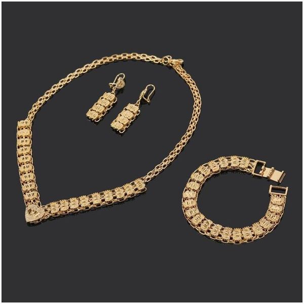 Ohrringe Halskette Gold Farbe Dubai Schmuck Set Türkisch Ägyptisch Algerien Marokkanisch S Schmuck Drop Lieferung Sets Dh6Pu
