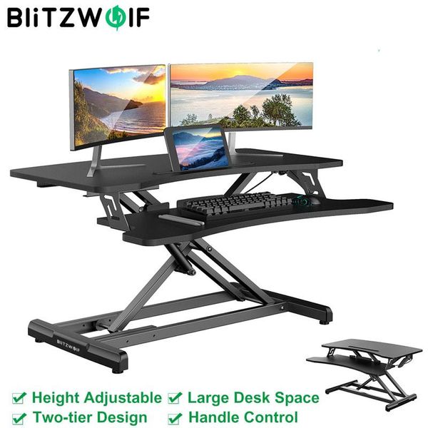 Stand Blitzwolf? BWESD1 32 inç Bilgisayar PC Dizüstü Bilgisayar Daimi Masası Kaldırma Masası Tutma Kontrol Asansörü ile Ayarlanabilir Yükseklik Dönüştürücü