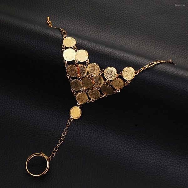Pulseira de moeda de cor de ouro para mulheres Islã Muslim Arab Sinal de dinheiro do Oriente Médio Jóias do Oriente Médio
