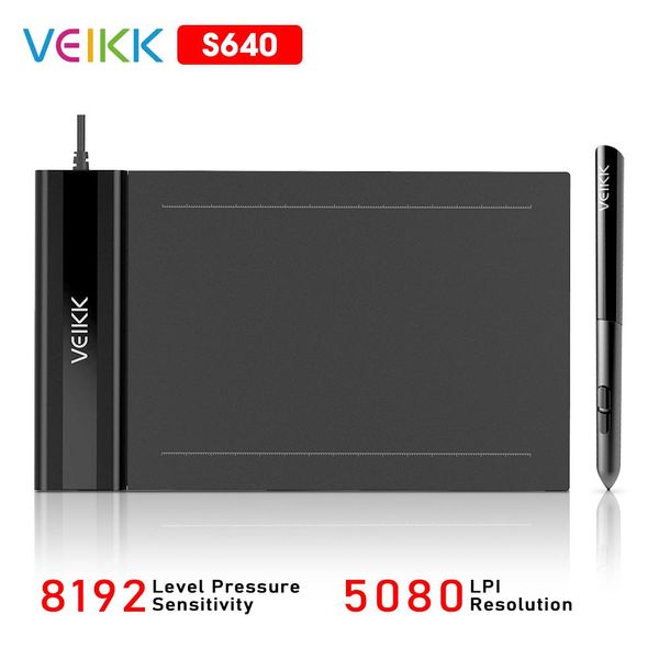 Tablets Veikk S640 6*4 Zoll Grafik Digitales Tablet 8192 Level Battery Free Pen 5080 LPI Onetouch Hand Lacked Graphics Drawing Tablets