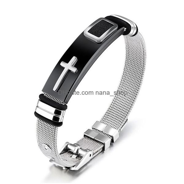 Tennis Fate Love Klassisches Kreuz-Armband Herrenschmuck Edelstahlgeflecht Länge verstellbar Goldfarbe Mode Herrenschmuck Bracele Dhora