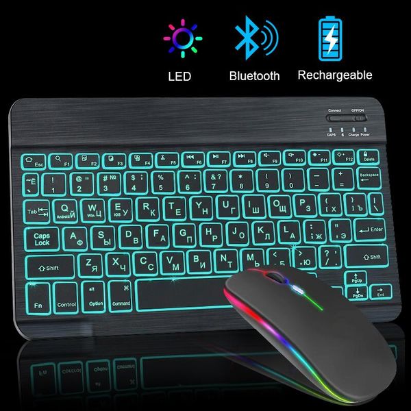 Combos recarregável sem fio RGB Bluetooth teclado e mouse russo espanha coreano backlit para ipad android ios windows tablet laptop