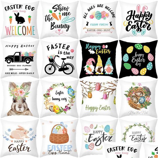 Kissenbezug Ostern Party Pfirsichhaut Kaninchen Ei Hase Kissen ER 18X18 Zoll Frühling Event Home Dekoration Drop Lieferung Garten Texti Dhu9F