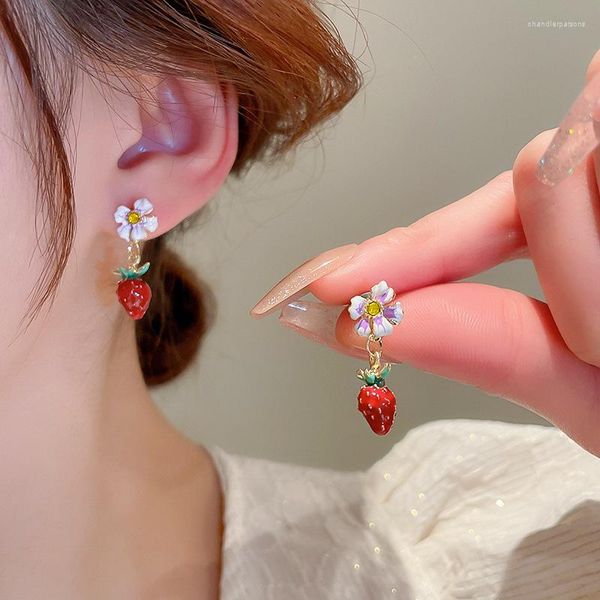 Ohrstecker Elegante Blume Erdbeere Für Frauen Mädchen Herz Pfirsich Tulpe Perle Kristall Anhänger Schmuck Piercing Geschenk