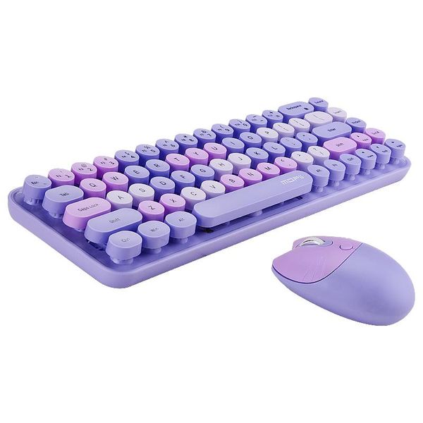 Combos Mute Mini Cute 2,4 G kabellose Tastatur-Maus-Set, Mädchen, 68 runde Tasten, Macaron, Rosa, Blau, Lila, Aprikose, für PC, Laptop, kompakt