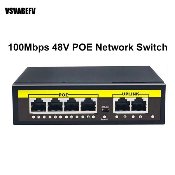 Controllo VSVABEFV 48V Switch POE a 4 porta Ethernet Network Interruttore da 100 MBPS SMART IP Switch Ethernet RJ45 Switch per la fotocamera IP per fotocamera IP