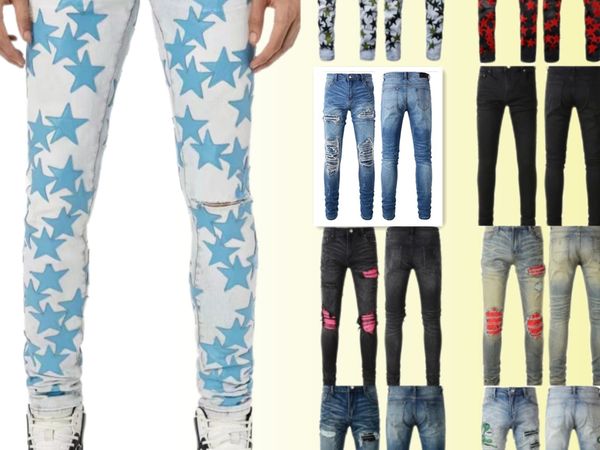 Skiny Jeans Herren-Designer-Jeans für Herren, Hosen, Weiß, Schwarz, Rock-Revival-Jeans, Biker-Hosen, Herren-Hose, gebrochene Löcher, Stickerei, Hip-Hop-Denim-Hosen, Buchstaben-Jeans