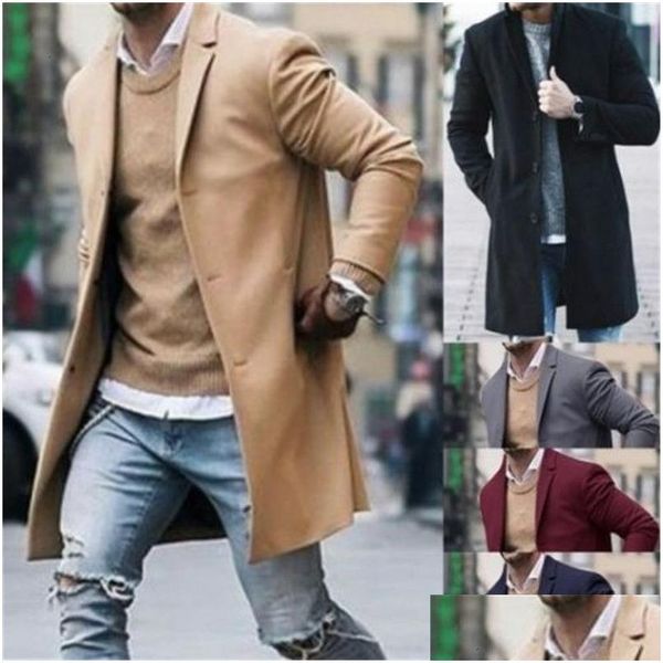 Miscele di lana da uomo Cappotto da uomo Trench invernale Capispalla Soprabito a maniche lunghe Giacca con bottoni Peacoat Top Cj191212 Drop Delivery Apparel Dhfin