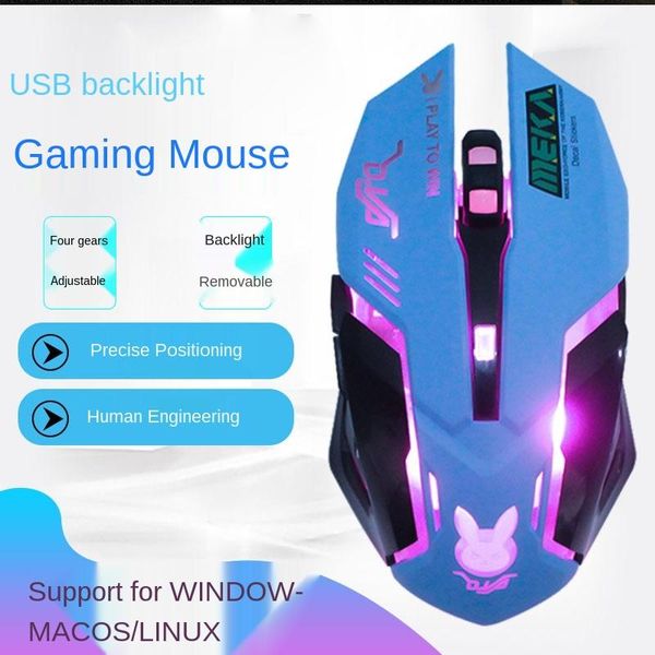 Mouse Mouse periferico cablato anime Mouse da gioco con luce respiratoria Mouse ottico da gioco DVA blu per mouse da gioco per PC portatile