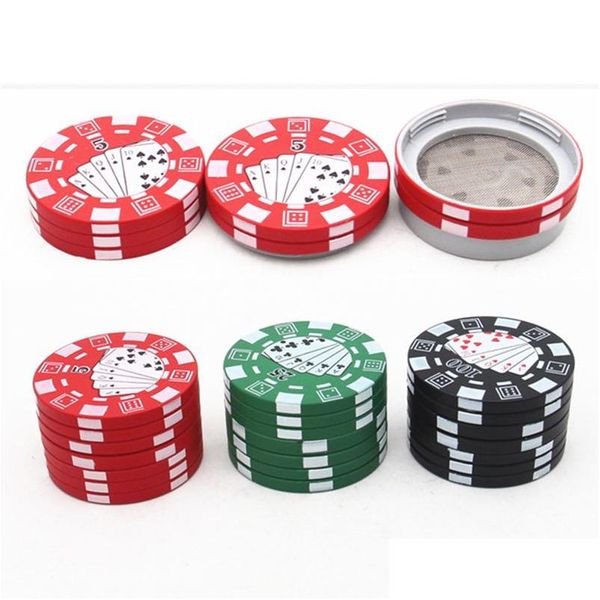 Zubehör Kunststoff 40mm Kräutermühle Kreativität Poker Chip Stil Haushalt Rauchen 3 Schichten Aluminiumlegierung Tabakmühlen Drop De Dhk8M