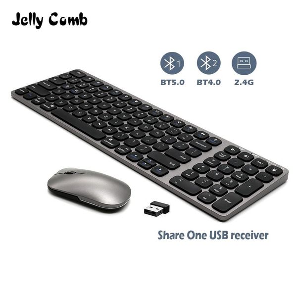 Combos Jelly Comb 2.4g+ Bluetooth Teclate Mouse Conjunto para teclado sem fio recarregável de tablets e combos de mouse para iOS Android